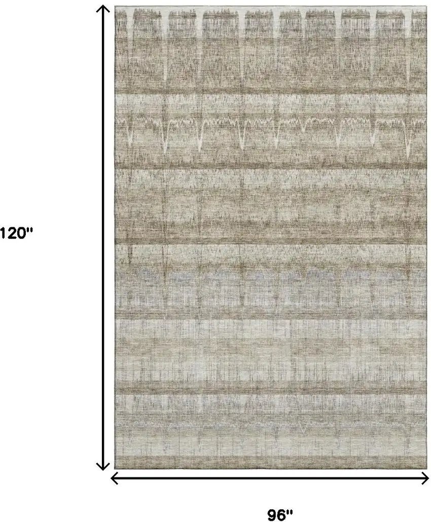 Taupe Gray And Beige Striped Washable Area Rug With UV Protection Photo 7