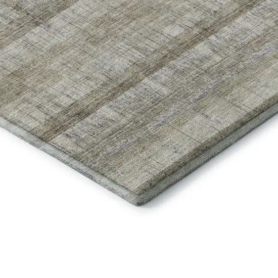 Taupe Gray And Beige Striped Washable Area Rug With UV Protection Photo 9