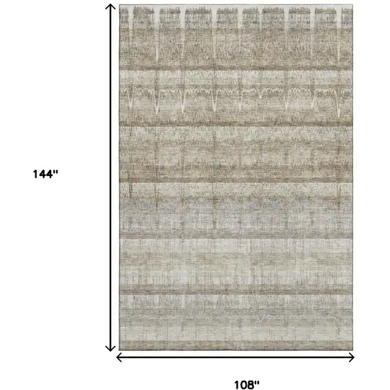 Taupe Gray And Beige Striped Washable Area Rug With UV Protection Photo 7