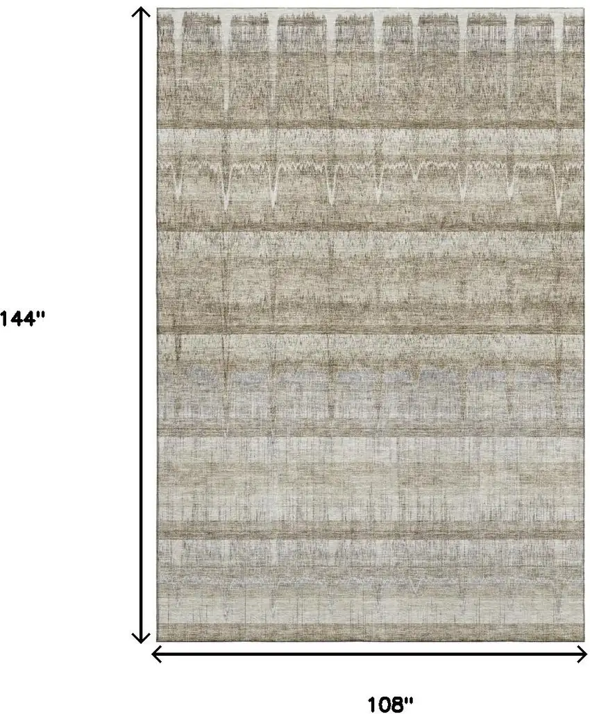 Taupe Gray And Beige Striped Washable Area Rug With UV Protection Photo 7