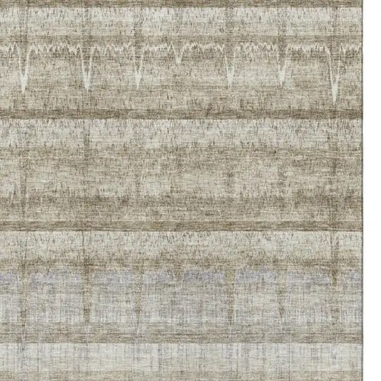 Taupe Gray And Beige Striped Washable Area Rug With UV Protection Photo 8