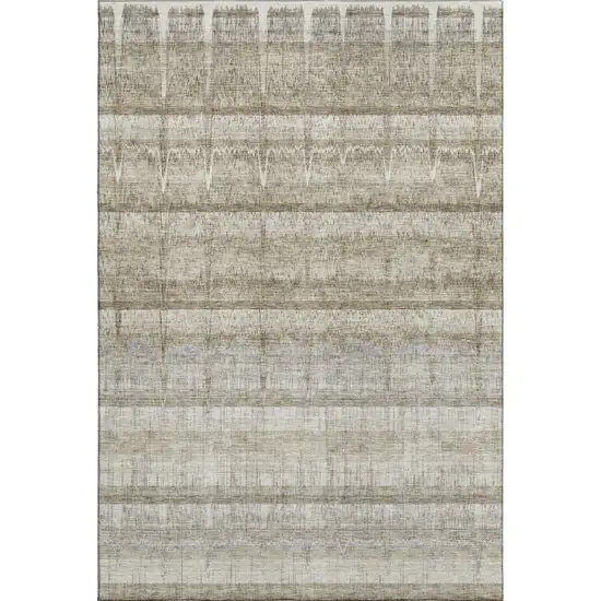 Taupe Gray And Beige Striped Washable Area Rug With UV Protection Photo 1