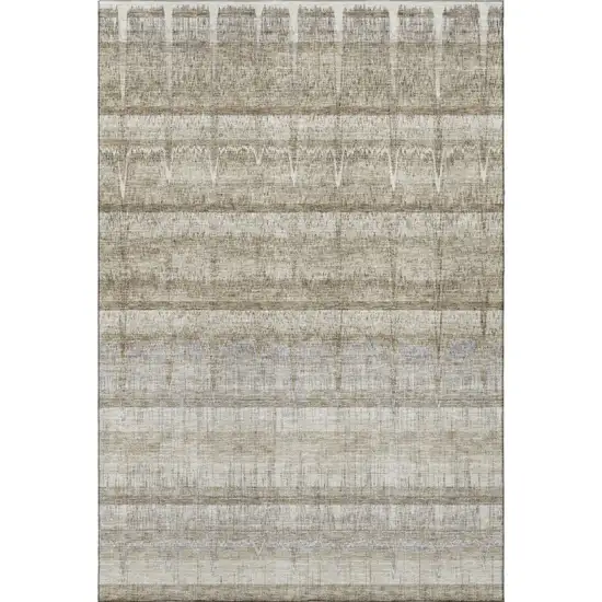 Taupe Gray And Beige Striped Washable Area Rug With UV Protection Photo 3