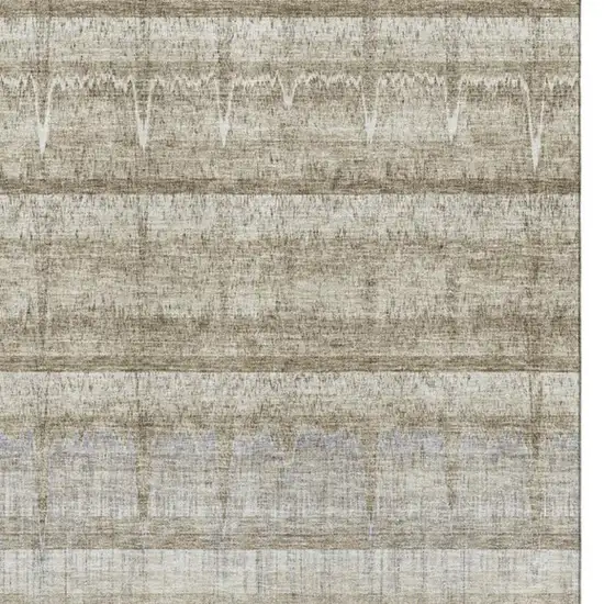Taupe Gray And Beige Striped Washable Area Rug With UV Protection Photo 4