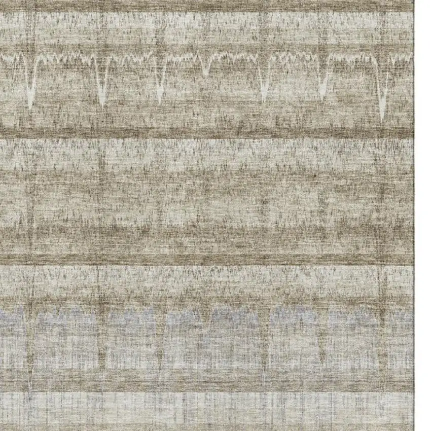 Taupe Gray And Beige Striped Washable Area Rug With UV Protection Photo 4