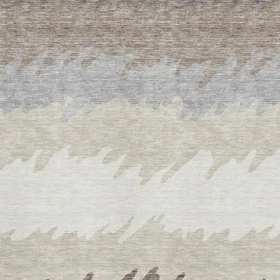 Taupe Gray And Beige Striped Washable Area Rug With UV Protection Photo 2