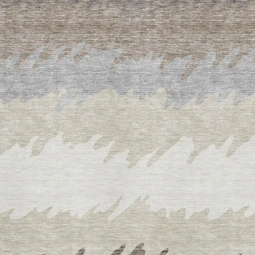 Taupe Gray And Beige Striped Washable Area Rug With UV Protection Photo 2