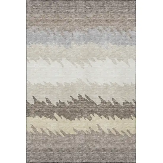 Taupe Gray And Beige Striped Washable Area Rug With UV Protection Photo 3