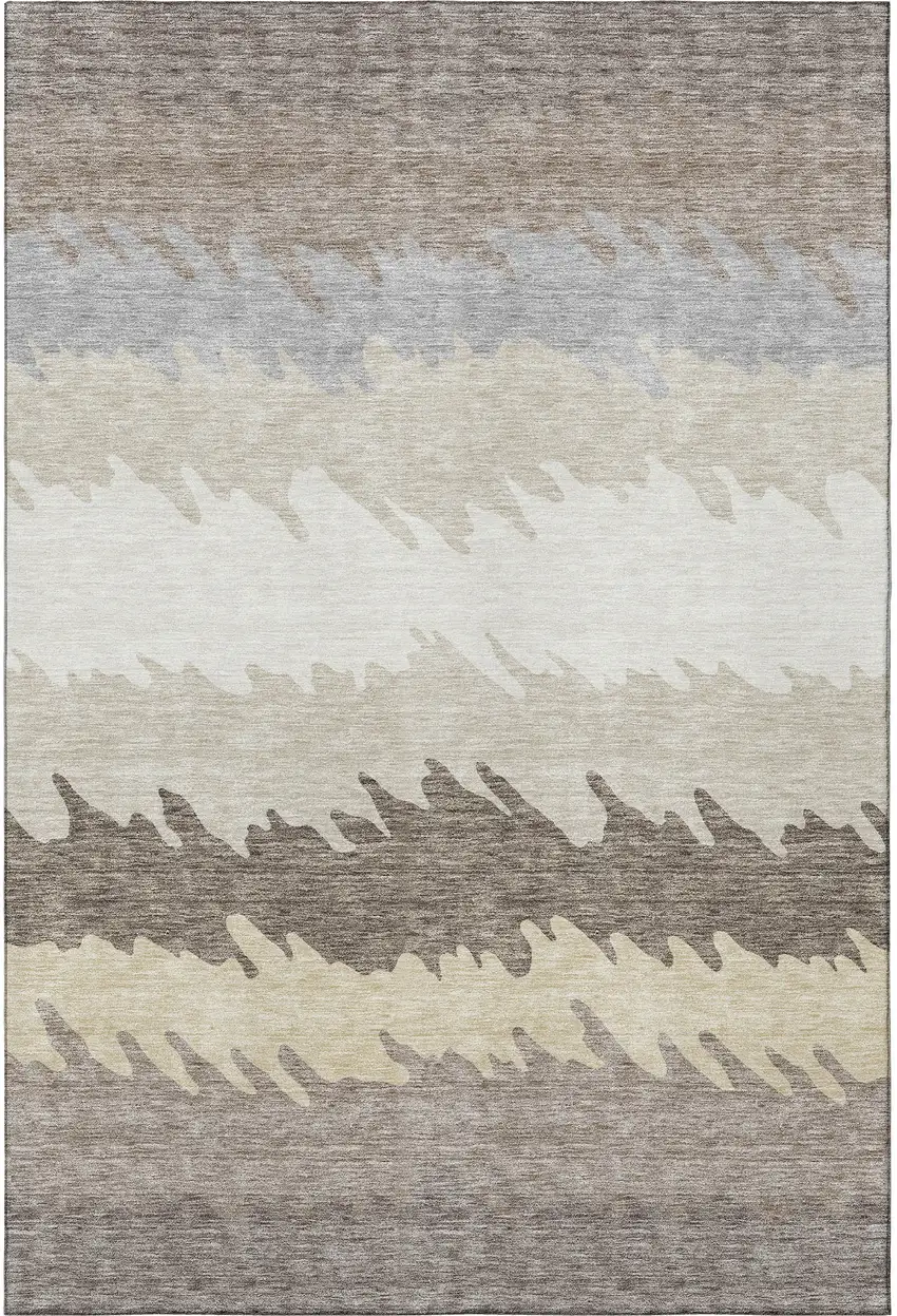 Taupe Gray And Beige Striped Washable Area Rug With UV Protection Photo 3