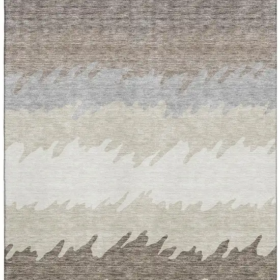 Taupe Gray And Beige Striped Washable Area Rug With UV Protection Photo 2