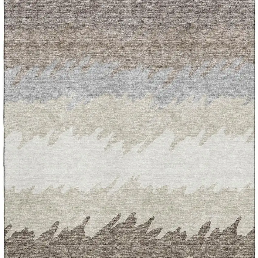 Taupe Gray And Beige Striped Washable Area Rug With UV Protection Photo 2