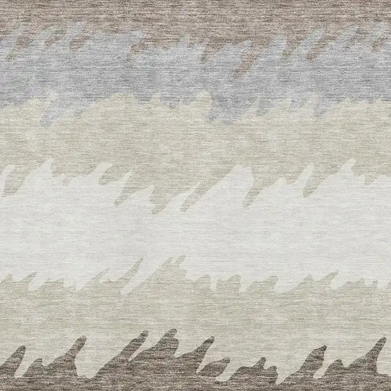 Taupe Gray And Beige Striped Washable Area Rug With UV Protection Photo 2