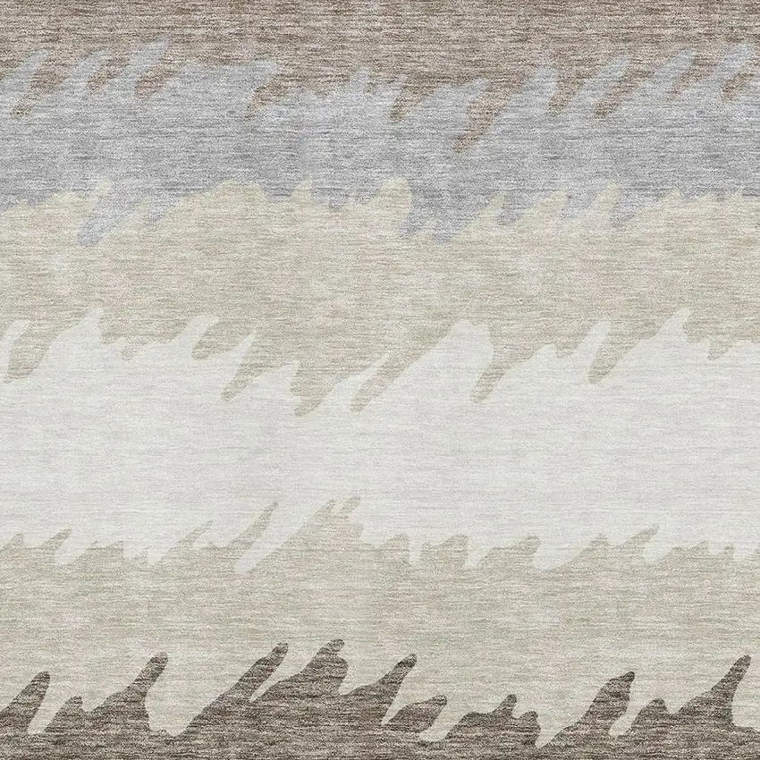 Taupe Gray And Beige Striped Washable Area Rug With UV Protection Photo 2