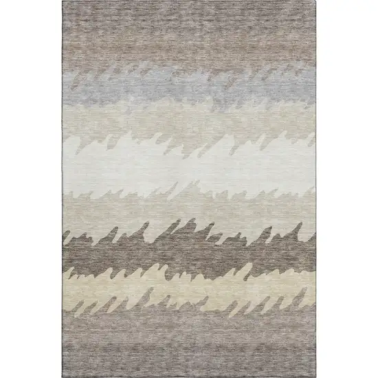 Taupe Gray And Beige Striped Washable Area Rug With UV Protection Photo 1