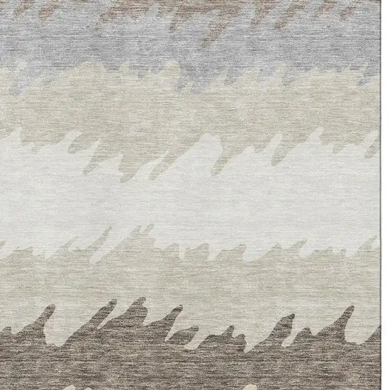 Taupe Gray And Beige Striped Washable Area Rug With UV Protection Photo 2