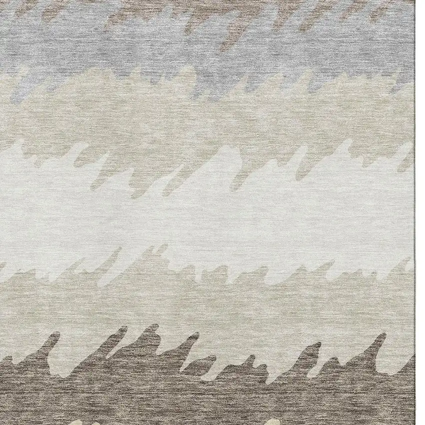 Taupe Gray And Beige Striped Washable Area Rug With UV Protection Photo 2