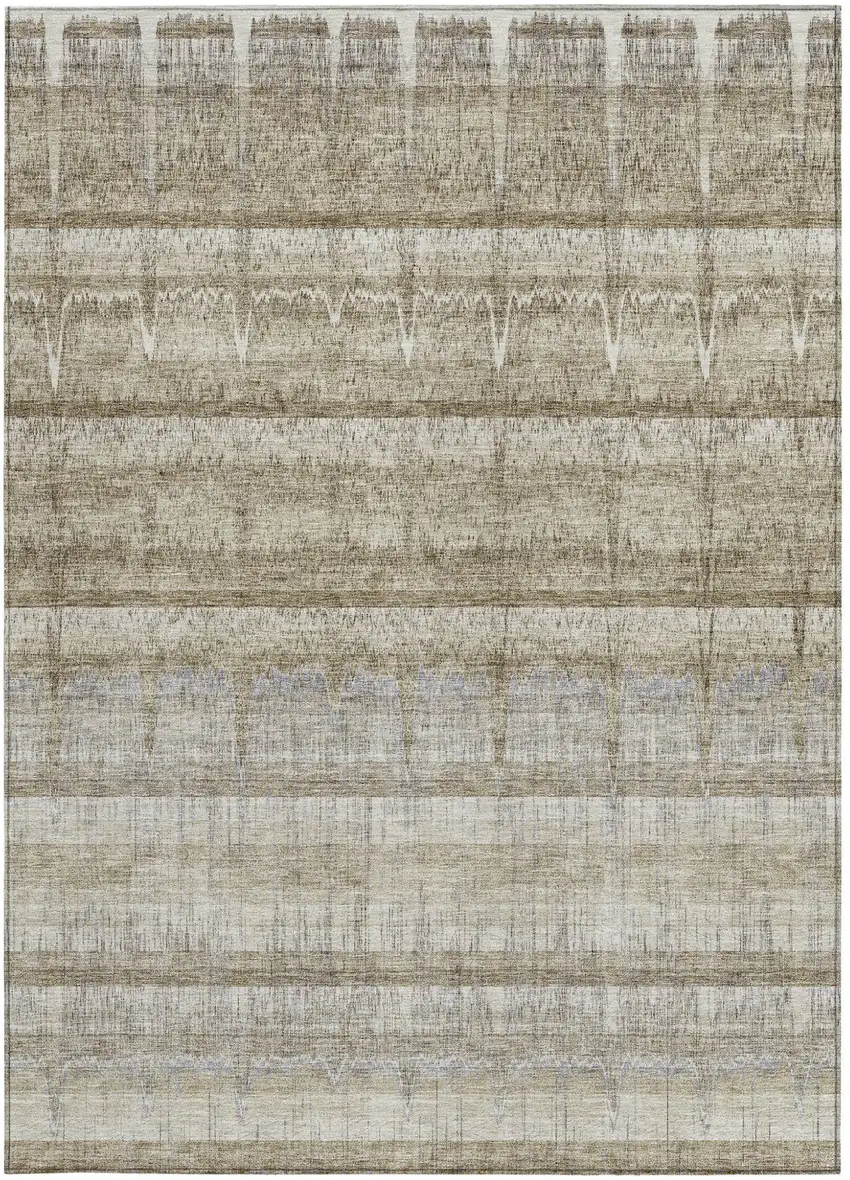 Taupe Gray And Beige Striped Washable Indoor Outdoor Area Rug Photo 5