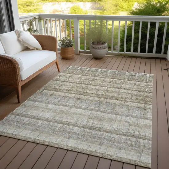 Taupe Gray And Beige Striped Washable Indoor Outdoor Area Rug Photo 8