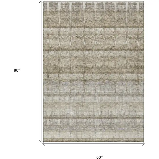 Taupe Gray And Beige Striped Washable Indoor Outdoor Area Rug Photo 9