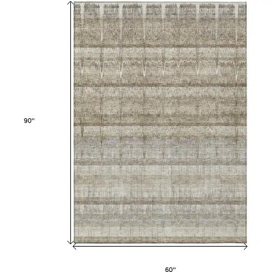 Taupe Gray And Beige Striped Washable Indoor Outdoor Area Rug Photo 9