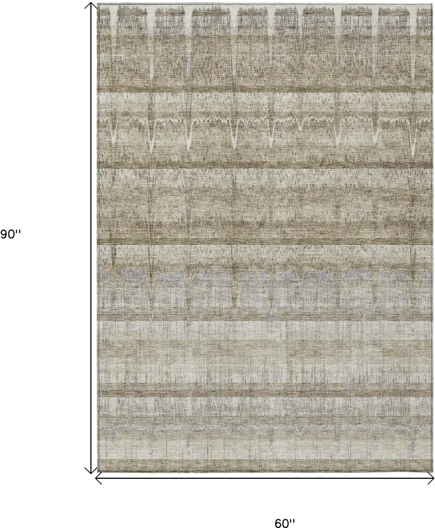 Taupe Gray And Beige Striped Washable Indoor Outdoor Area Rug Photo 9