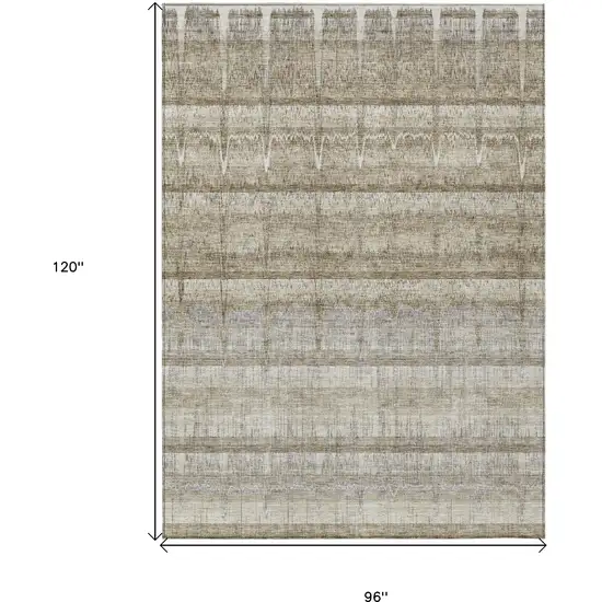 Taupe Gray And Beige Striped Washable Indoor Outdoor Area Rug Photo 9