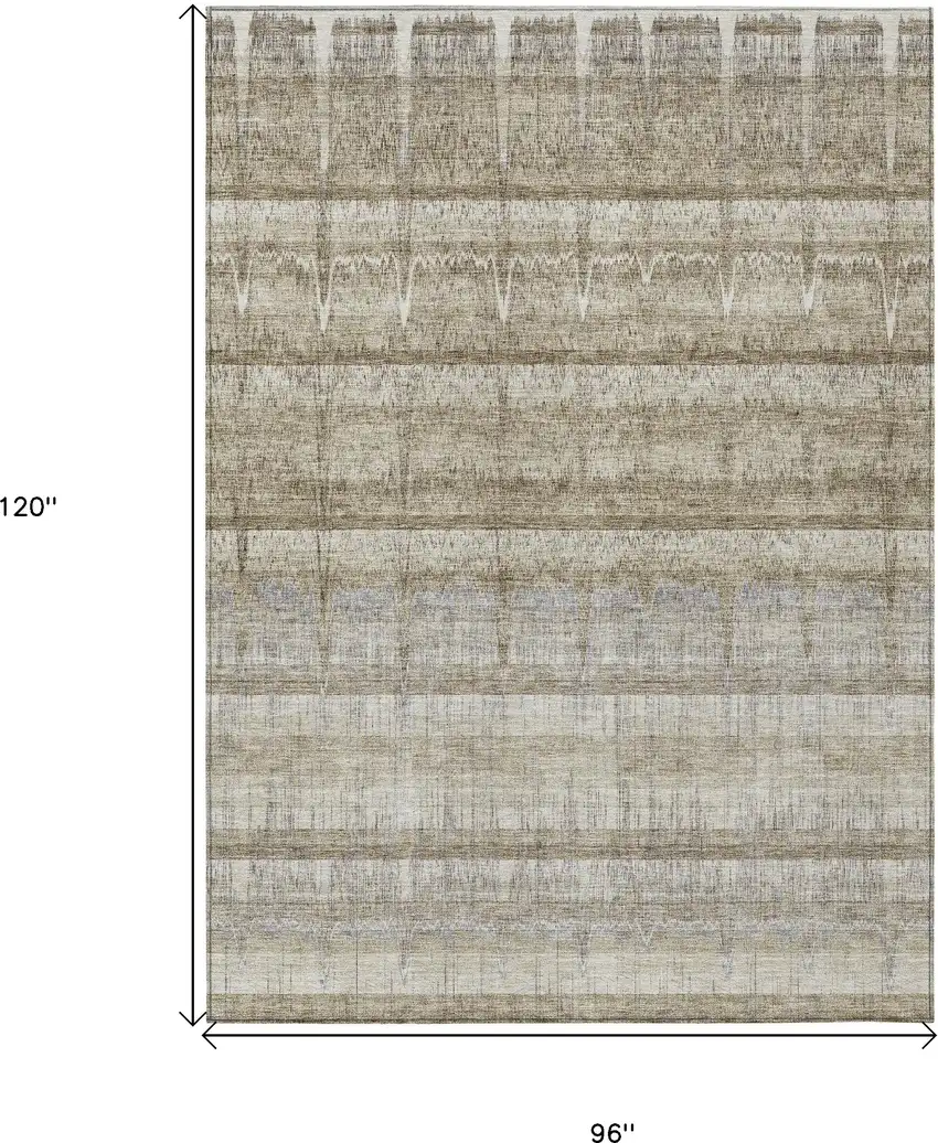 Taupe Gray And Beige Striped Washable Indoor Outdoor Area Rug Photo 9