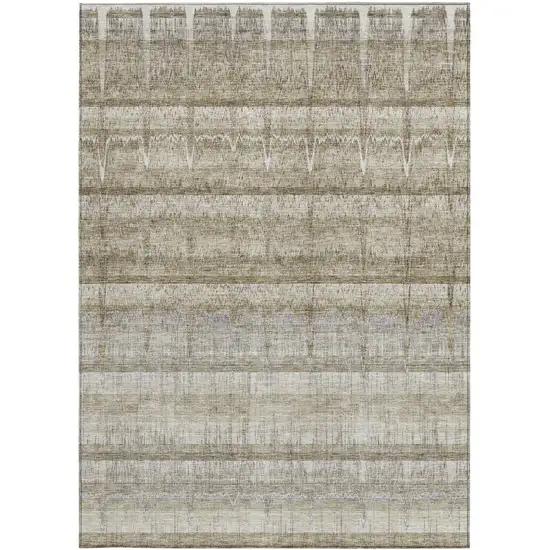Taupe Gray And Beige Striped Washable Indoor Outdoor Area Rug Photo 4