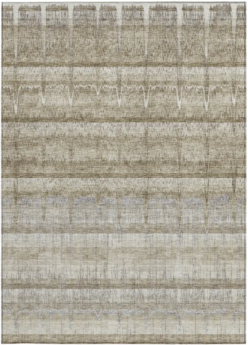 Taupe Gray And Beige Striped Washable Indoor Outdoor Area Rug Photo 4