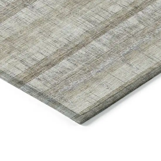 Taupe Gray And Beige Striped Washable Indoor Outdoor Area Rug Photo 3
