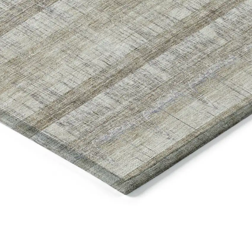 Taupe Gray And Beige Striped Washable Indoor Outdoor Area Rug Photo 3