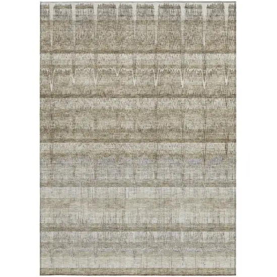 Taupe Gray And Beige Striped Washable Indoor Outdoor Area Rug Photo 4
