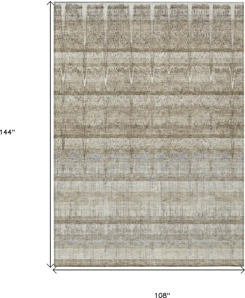 Taupe Gray And Beige Striped Washable Indoor Outdoor Area Rug Photo 9