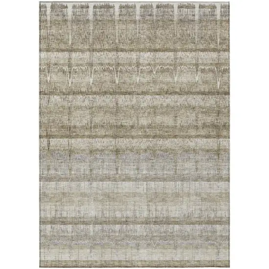 Taupe Gray And Beige Striped Washable Indoor Outdoor Area Rug Photo 1
