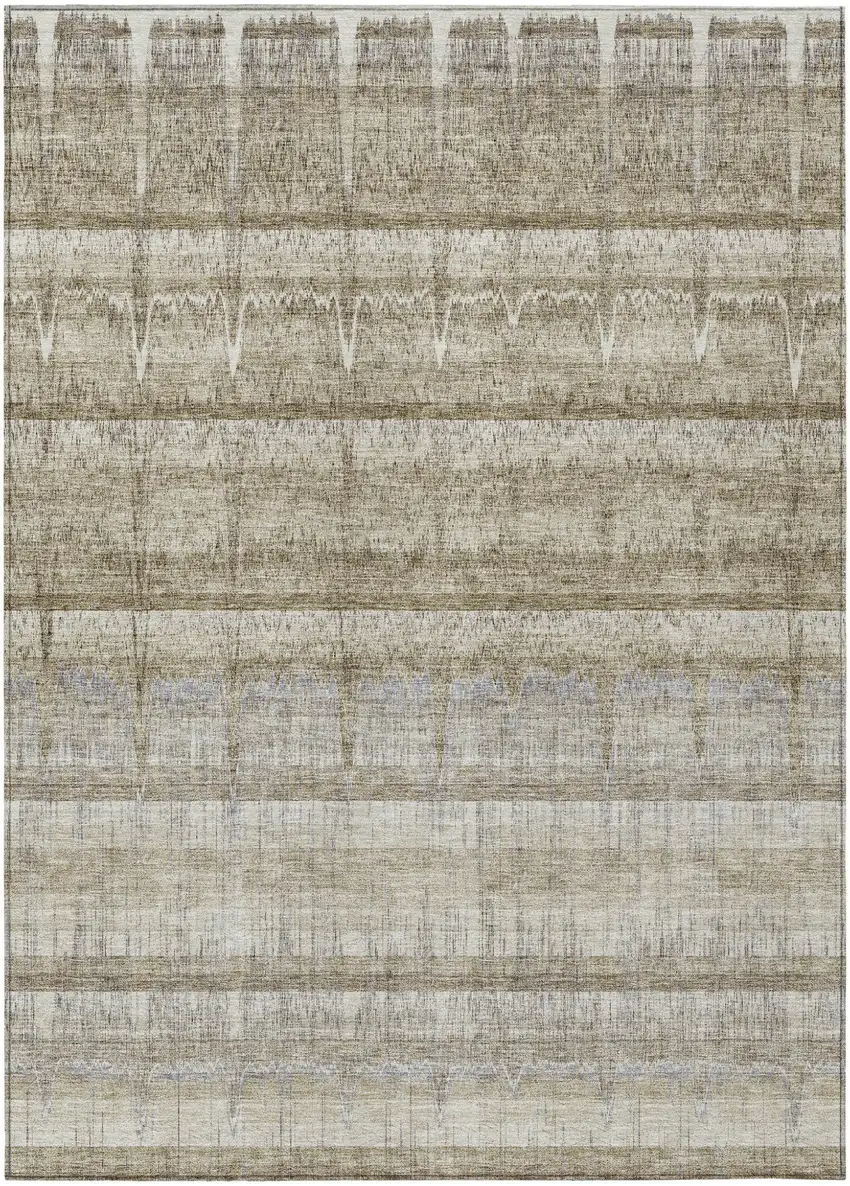 Taupe Gray And Beige Striped Washable Indoor Outdoor Area Rug Photo 1