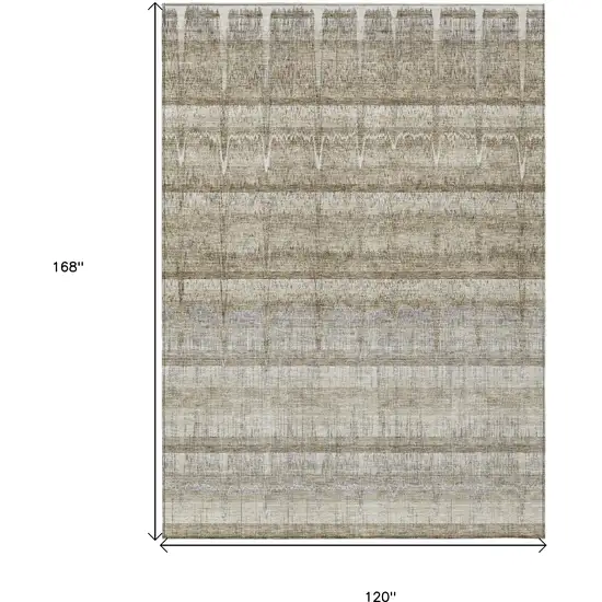 Taupe Gray And Beige Striped Washable Indoor Outdoor Area Rug Photo 9