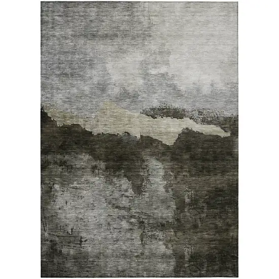 Taupe Gray And Black Abstract Washable Indoor Outdoor Area Rug Photo 2