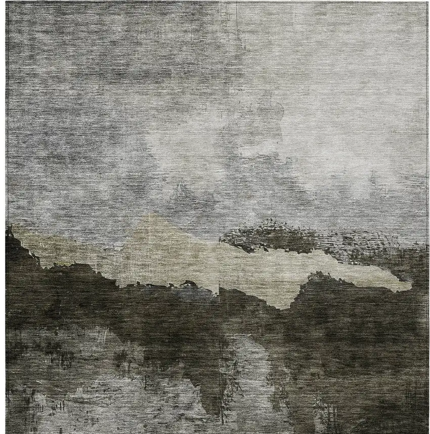 Taupe Gray And Black Abstract Washable Indoor Outdoor Area Rug Photo 6