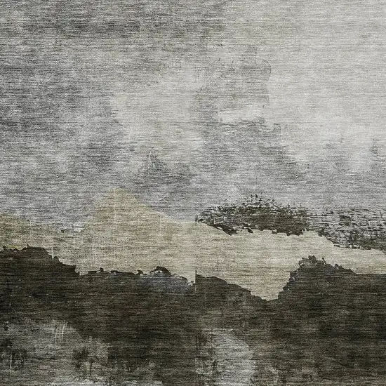 Taupe Gray And Black Abstract Washable Indoor Outdoor Area Rug Photo 5