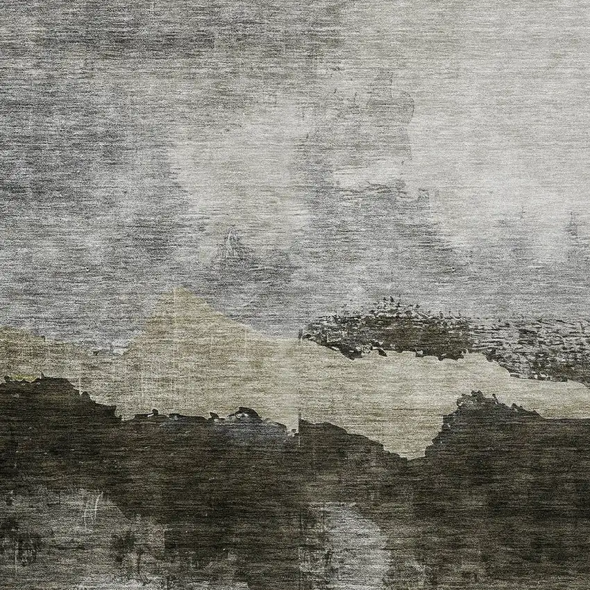 Taupe Gray And Black Abstract Washable Indoor Outdoor Area Rug Photo 5