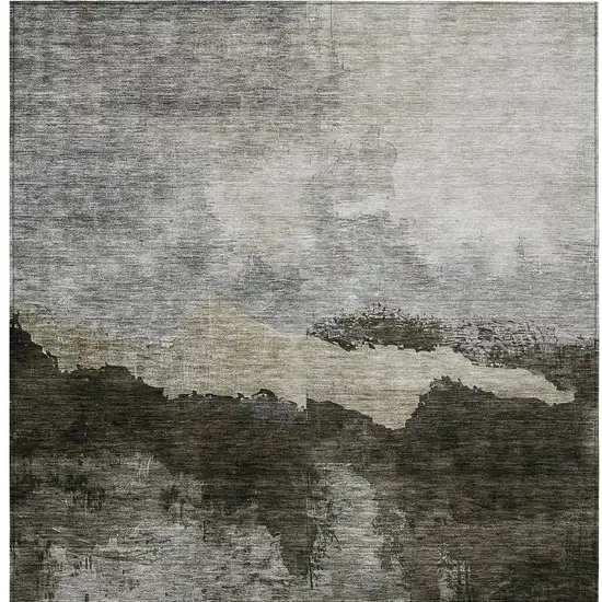 Taupe Gray And Black Abstract Washable Indoor Outdoor Area Rug Photo 6