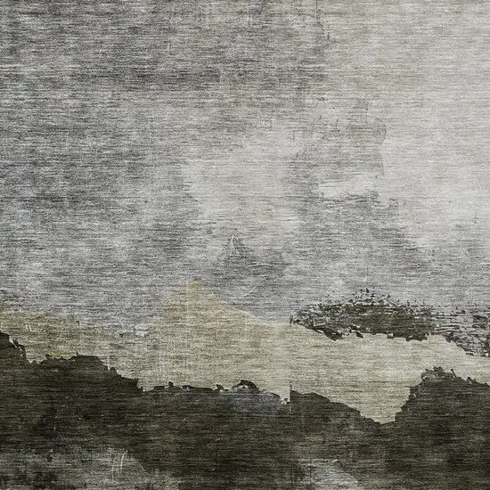Taupe Gray And Black Abstract Washable Indoor Outdoor Area Rug Photo 5