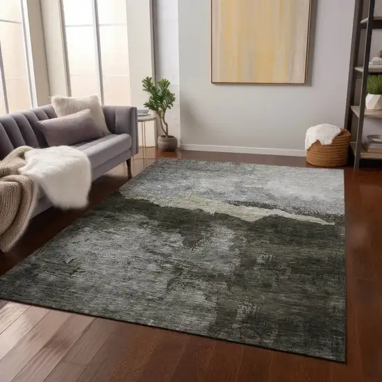 Taupe Gray And Black Abstract Washable Indoor Outdoor Area Rug Photo 8