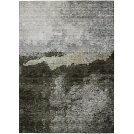 Taupe Gray And Black Abstract Washable Indoor Outdoor Area Rug Photo 5