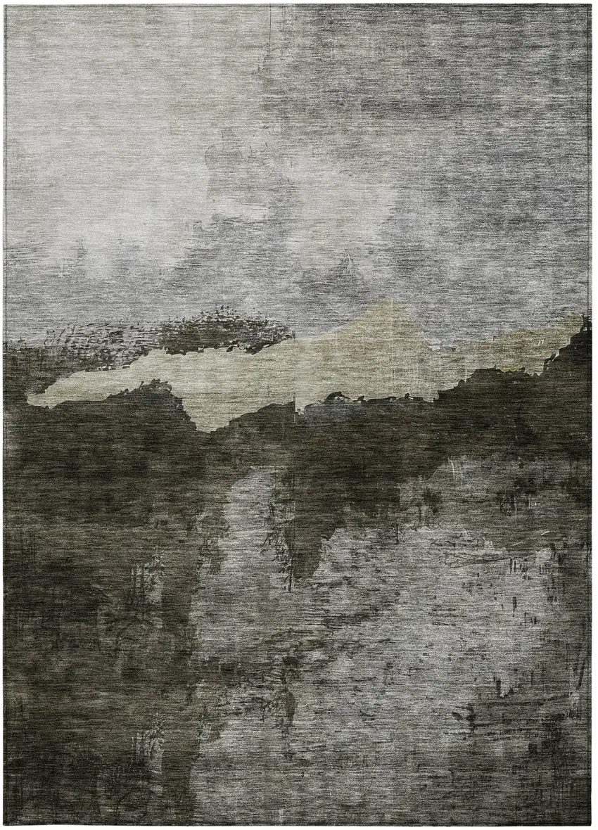 Taupe Gray And Black Abstract Washable Indoor Outdoor Area Rug Photo 5