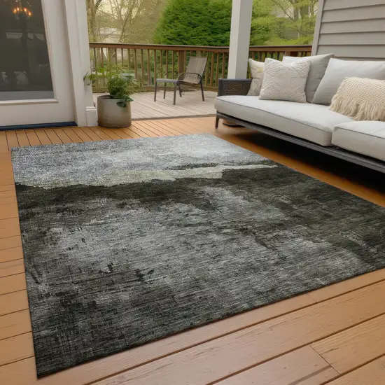 Taupe Gray And Black Abstract Washable Indoor Outdoor Area Rug Photo 9
