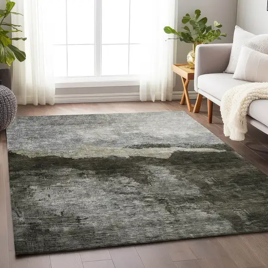 Taupe Gray And Black Abstract Washable Indoor Outdoor Area Rug Photo 7