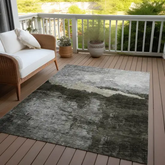 Taupe Gray And Black Abstract Washable Indoor Outdoor Area Rug Photo 6