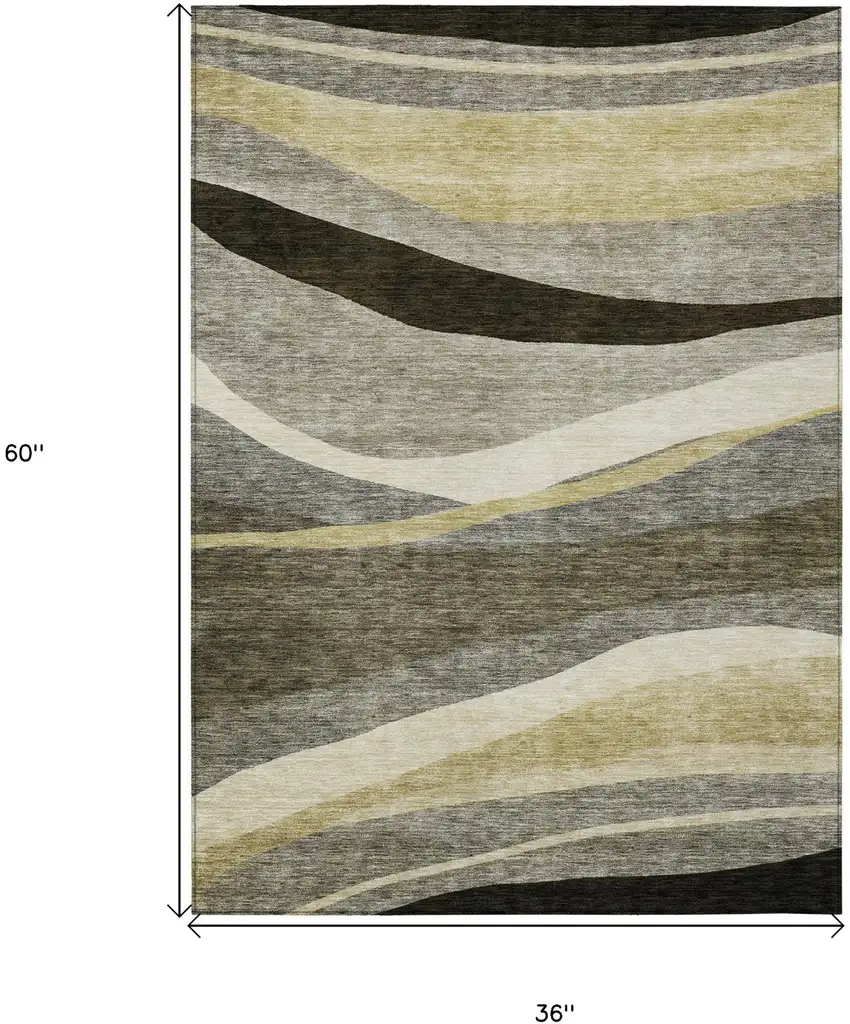 Taupe Gray And Black Abstract Washable Indoor Outdoor Area Rug Photo 7