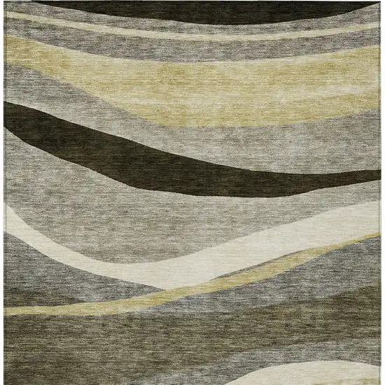 Taupe Gray And Black Abstract Washable Indoor Outdoor Area Rug Photo 6